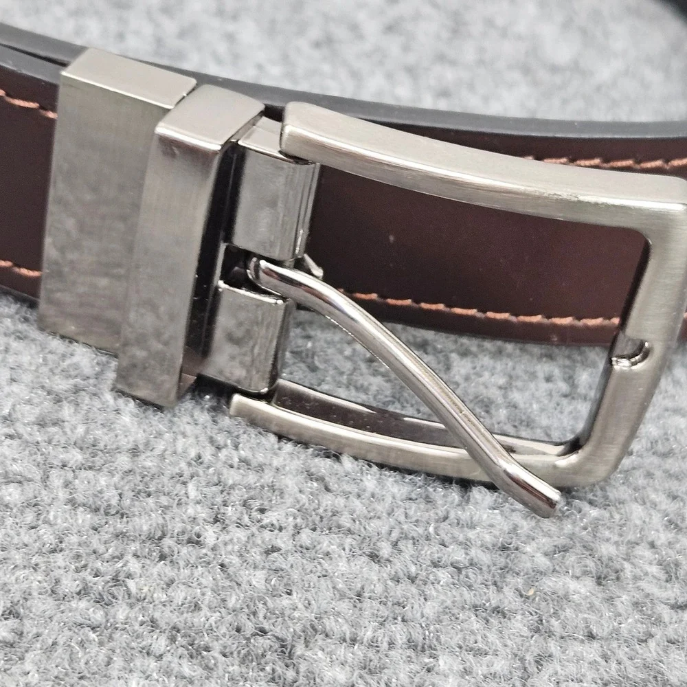 Reversible Belt Mens 38 Brown Black Leather‎ Swivel Buckle Casual Dress
